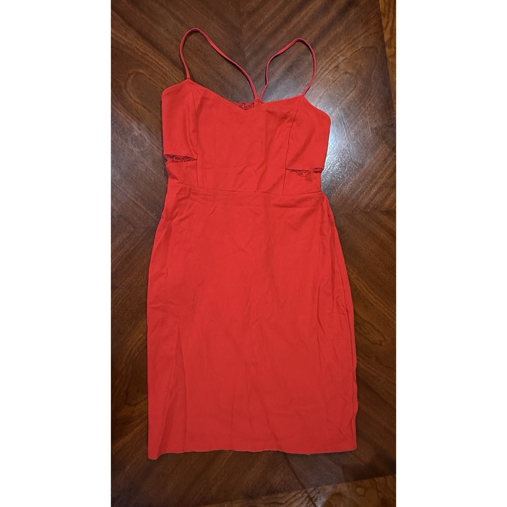 Express Red Lace Cutout Bodycon Dress Women's Size 8 Spaghetti Strap Cocktail